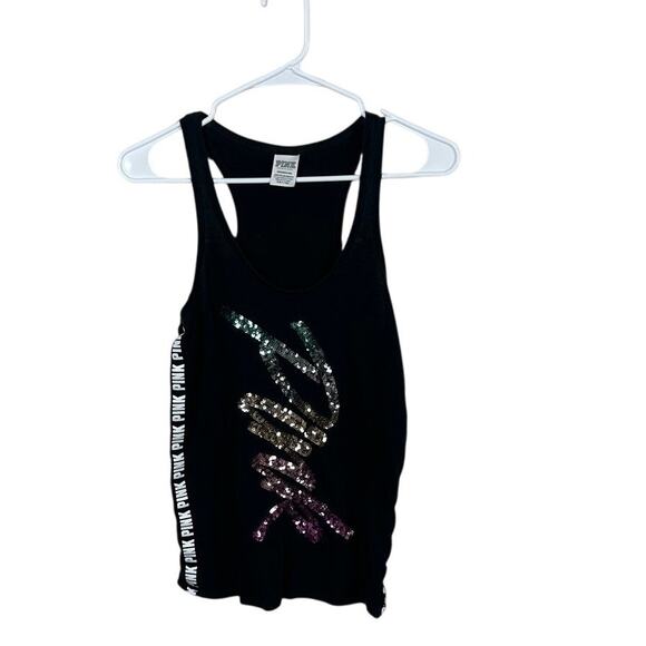 PINK Victoria's Secret Bling Ombre Rainbow Logo Racerback Tank Top size S - Picture 2 of 8